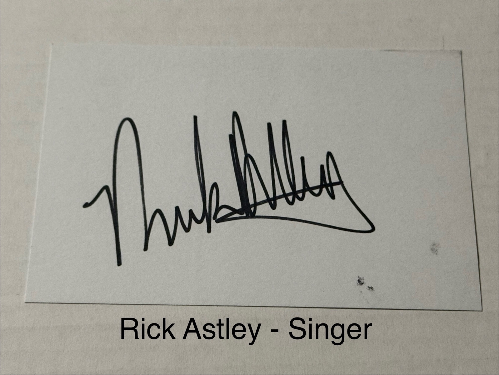 Rick Astley signed signed card