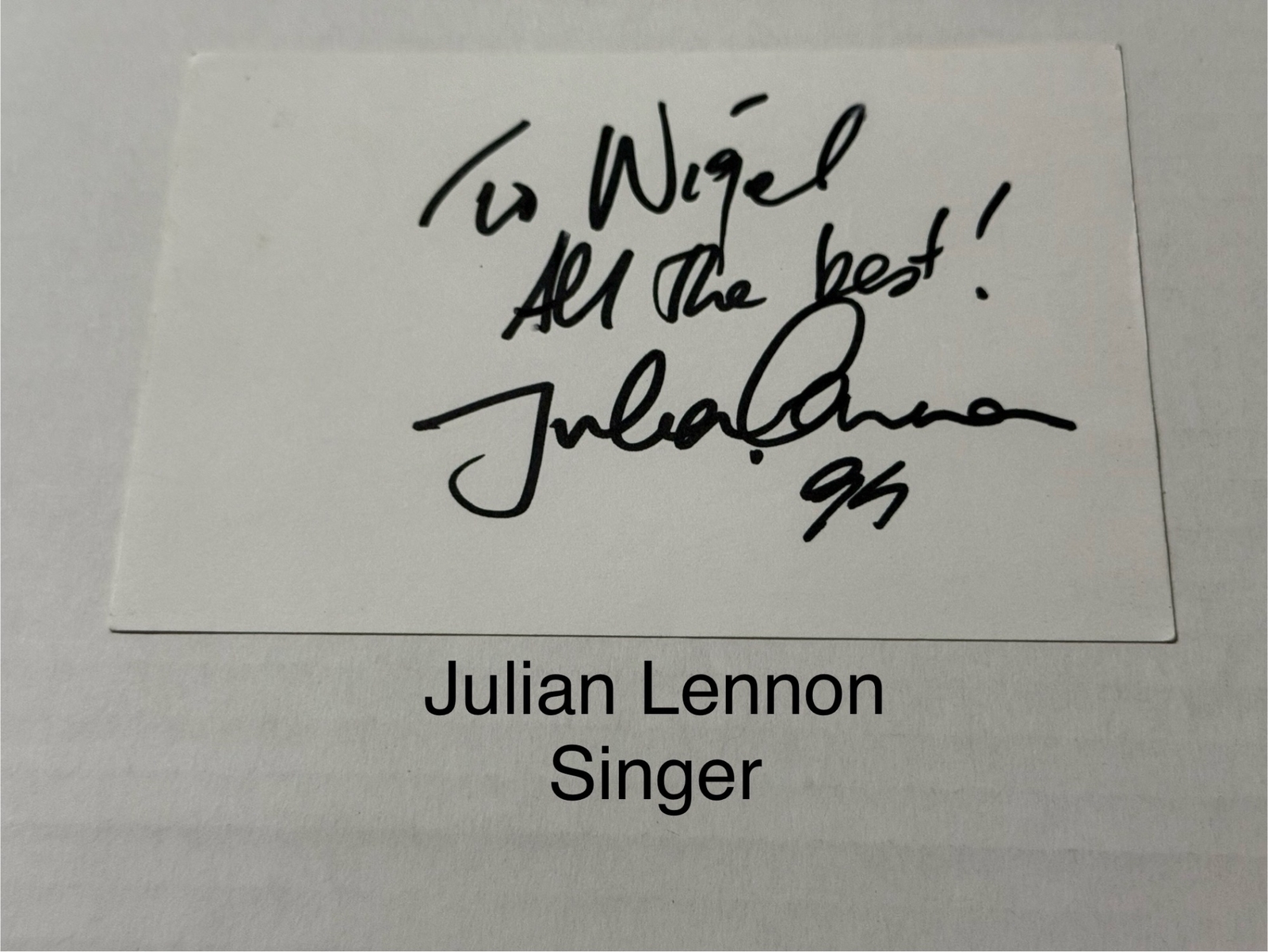 Julian Lennon signed signed card