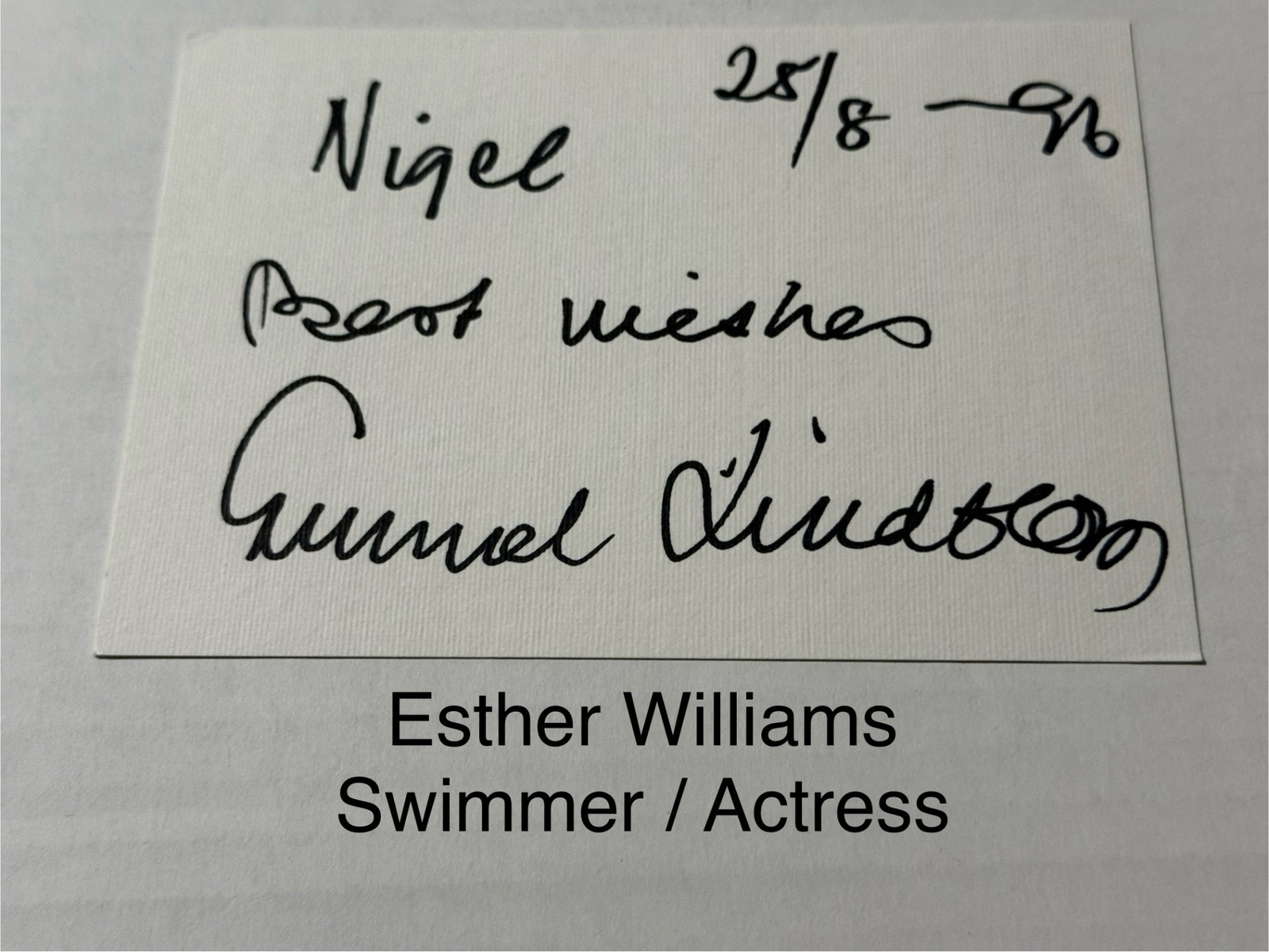 Esther Williams signed signed card