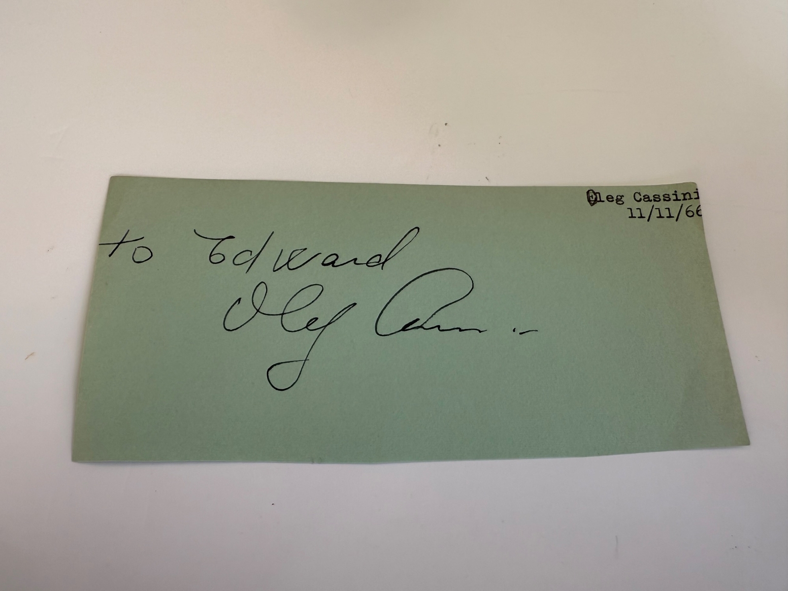 Oleg Cassini signed card