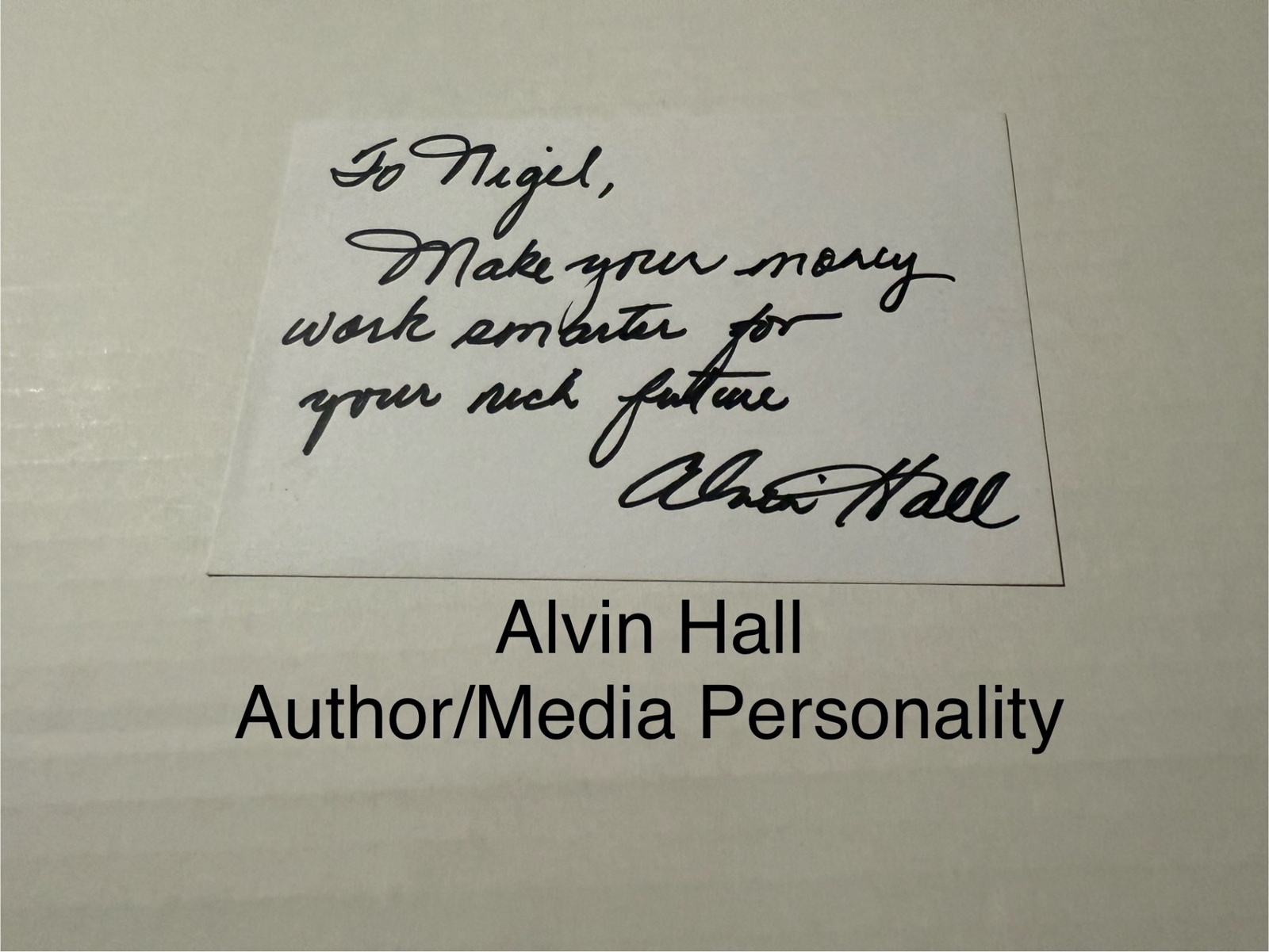 Alvin Hall signed signed card