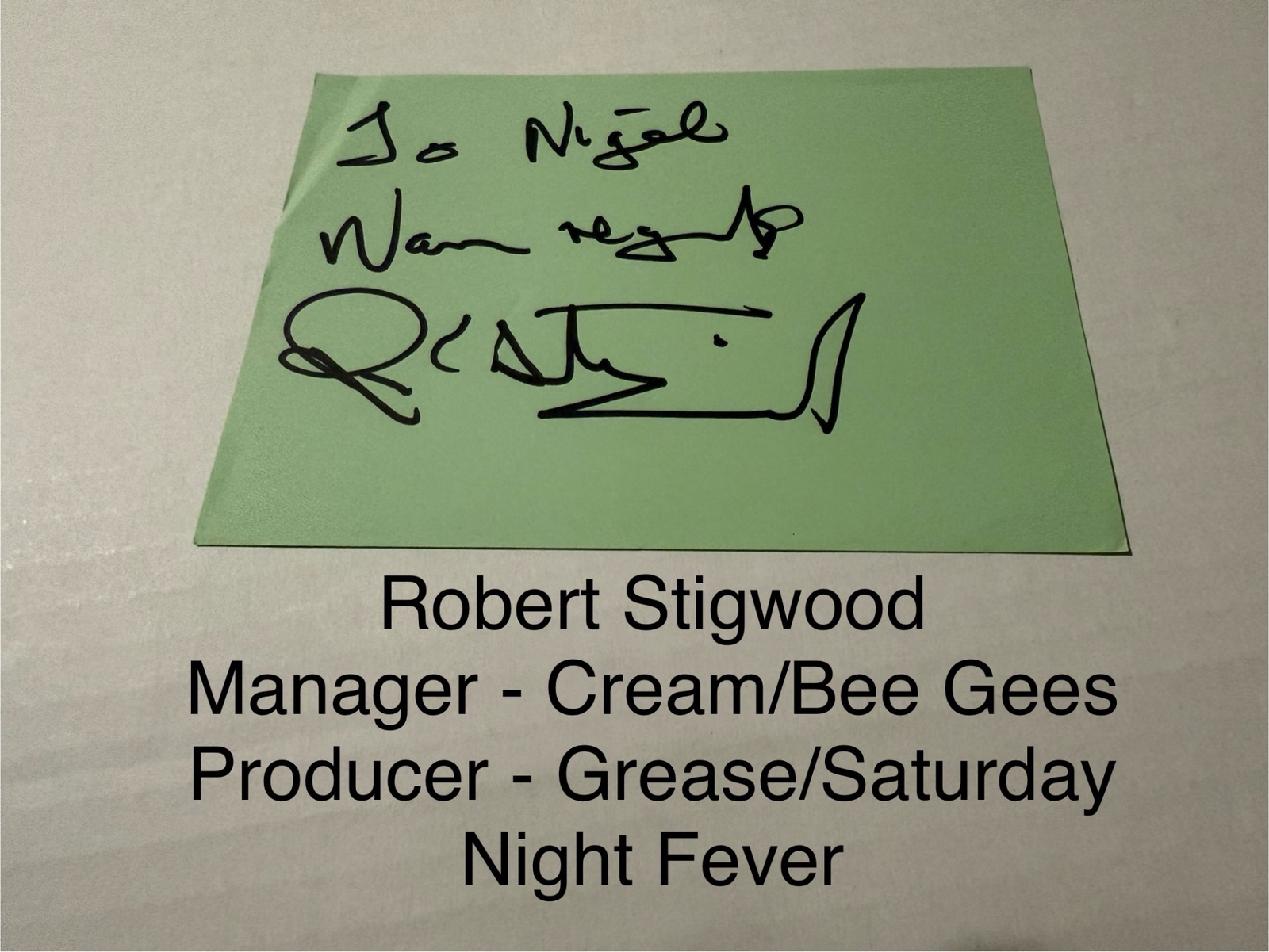 Robert Stigwood signed signed card