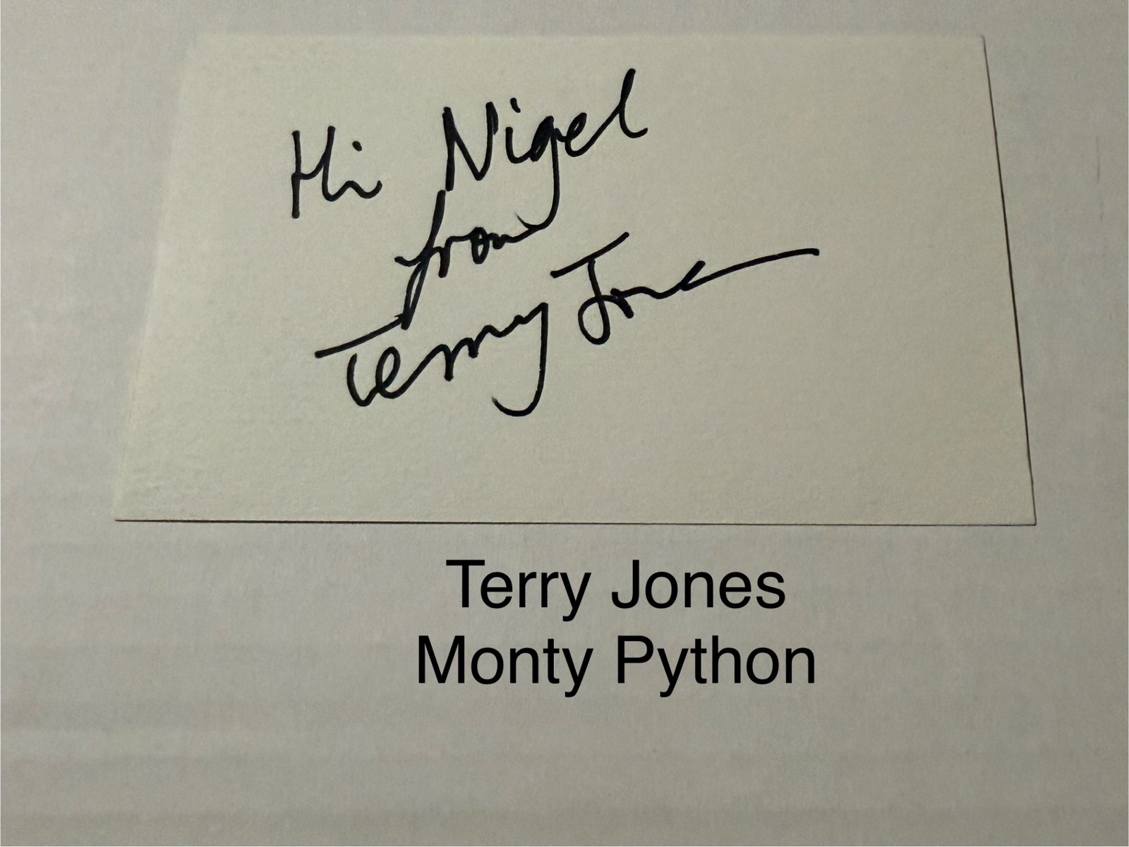 Terry Jones signed signed card