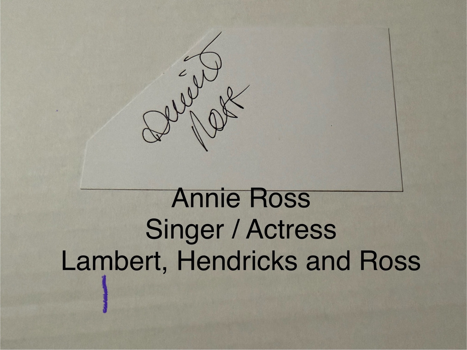 Annie Ross signed signed card