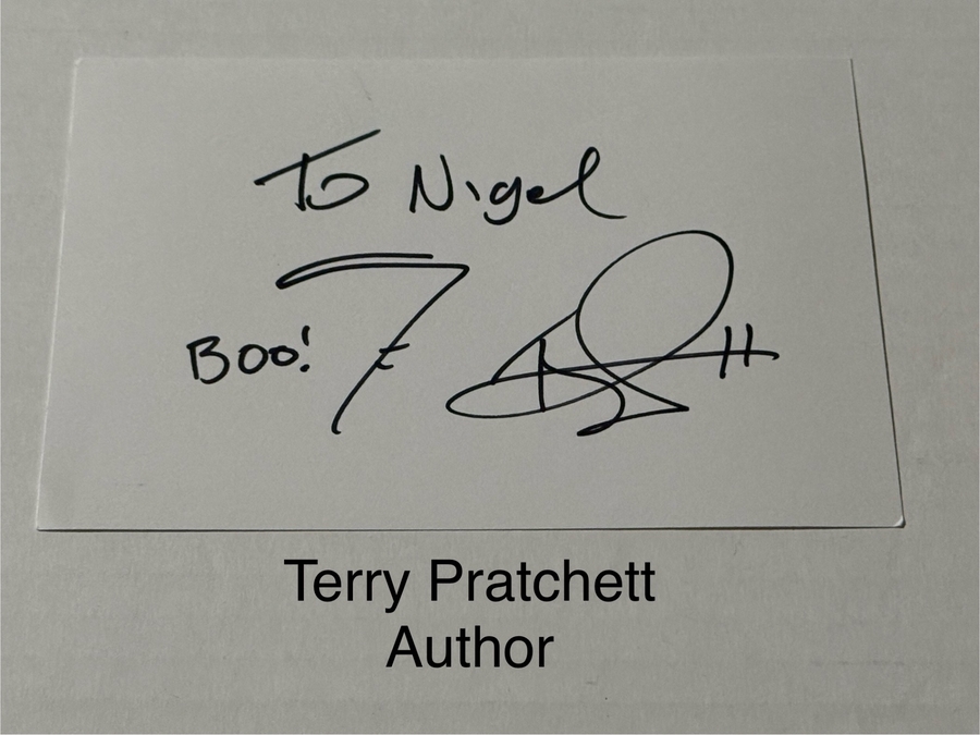 Terry Pratchett signed signed card