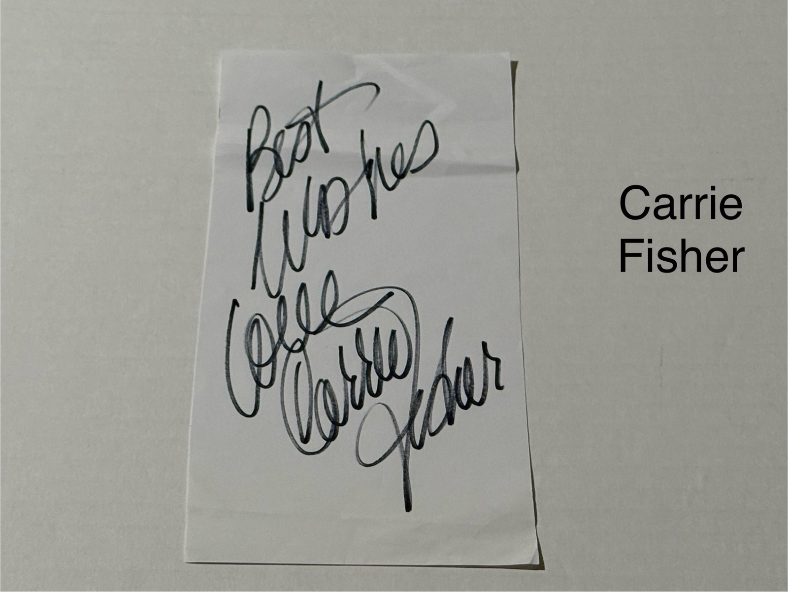 Carrie Fisher signed signed card