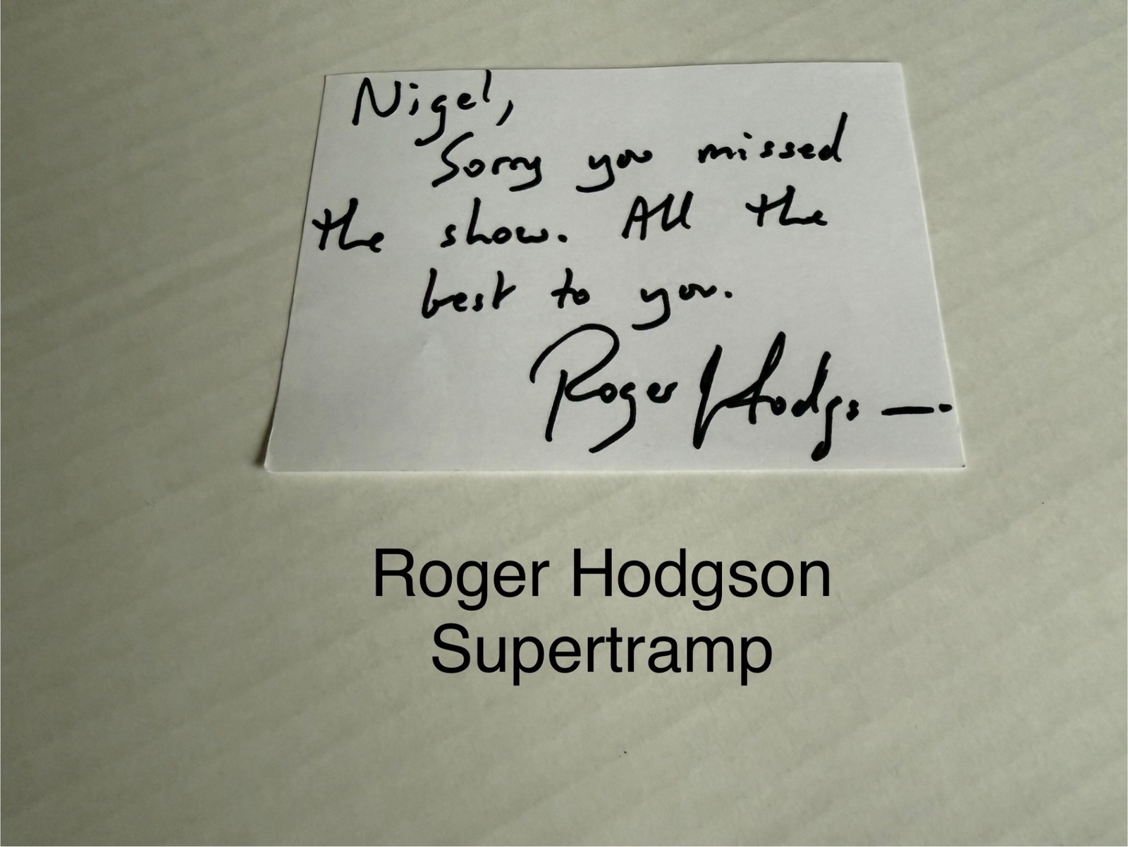 Roger Hodgson signed card