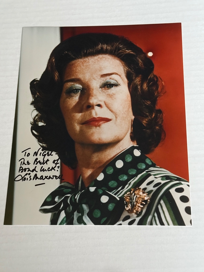 Signed photo of Lois Maxwell - Miss Moneypenny. Dedicated to Nigel