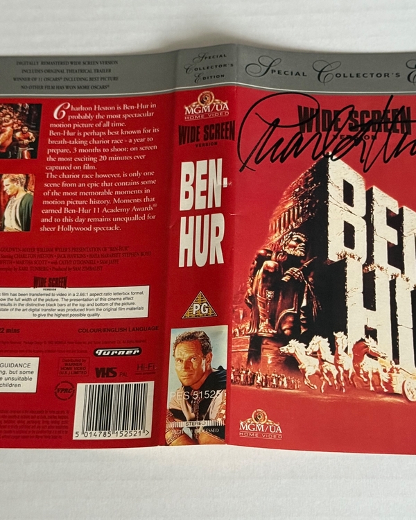 Ben Hur VHS Cover signed by Charlton Heston