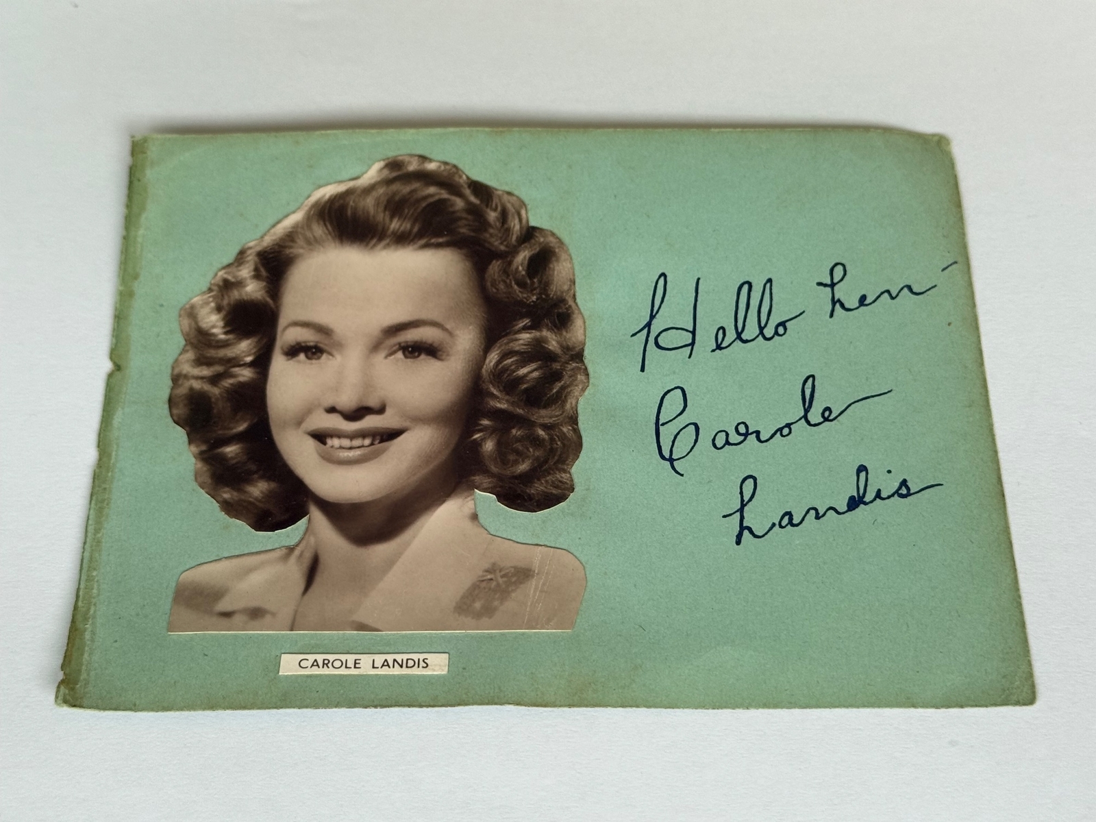 Carole Landis signed card