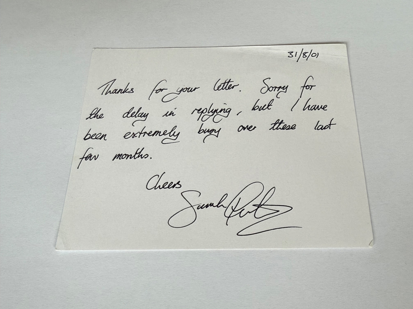 Sarah Preston signed card