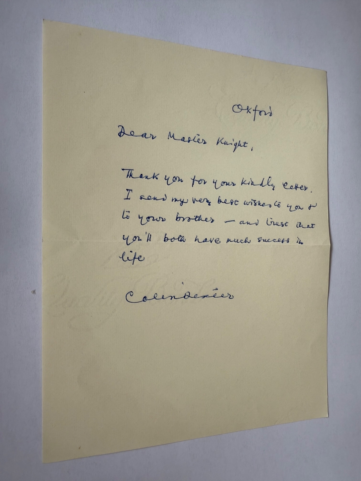 Colin Dexter signed card