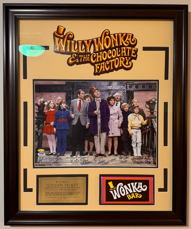 Gene Wilder & Denise Nickerson & Peter Ostrum signed framed display