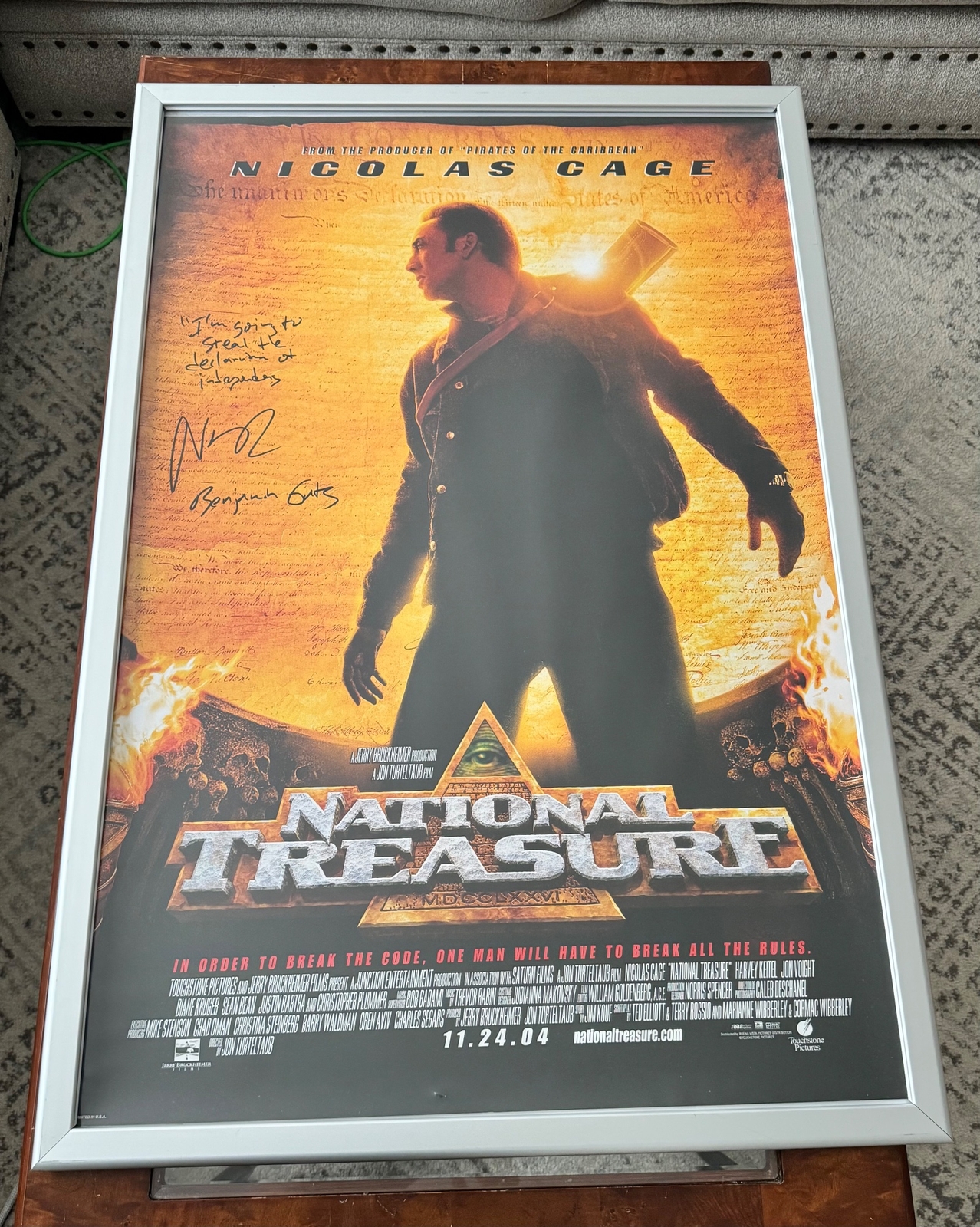 National Treasure - Nicolas Cage signed & inscribed one sheet 27"x40"