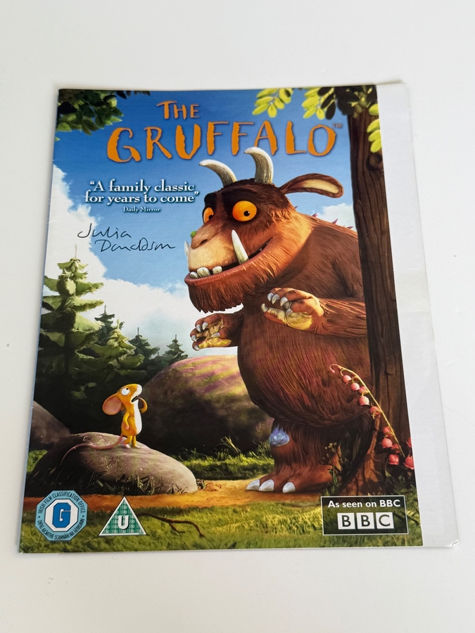 The Gruffalo DVD cover signed by Julia Donaldson. DVD sleeve only