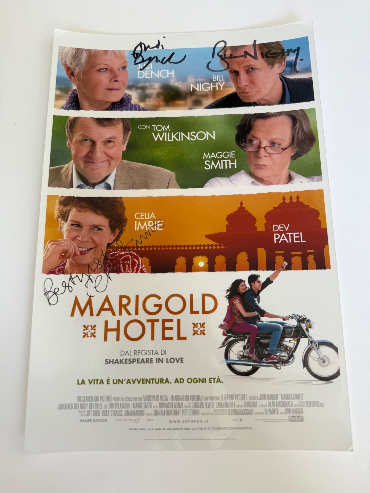 The Best Exotic Marigold Hotel Italian Photo signed by Judi Dench, Bill Nighy and Celia Imrie