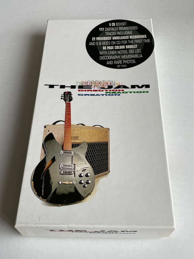 The Jam - Direction, Reaction, Creation CD box set. Signed by Bruce Foxton and Rick Buckler twice. Once dedicated to Nigel