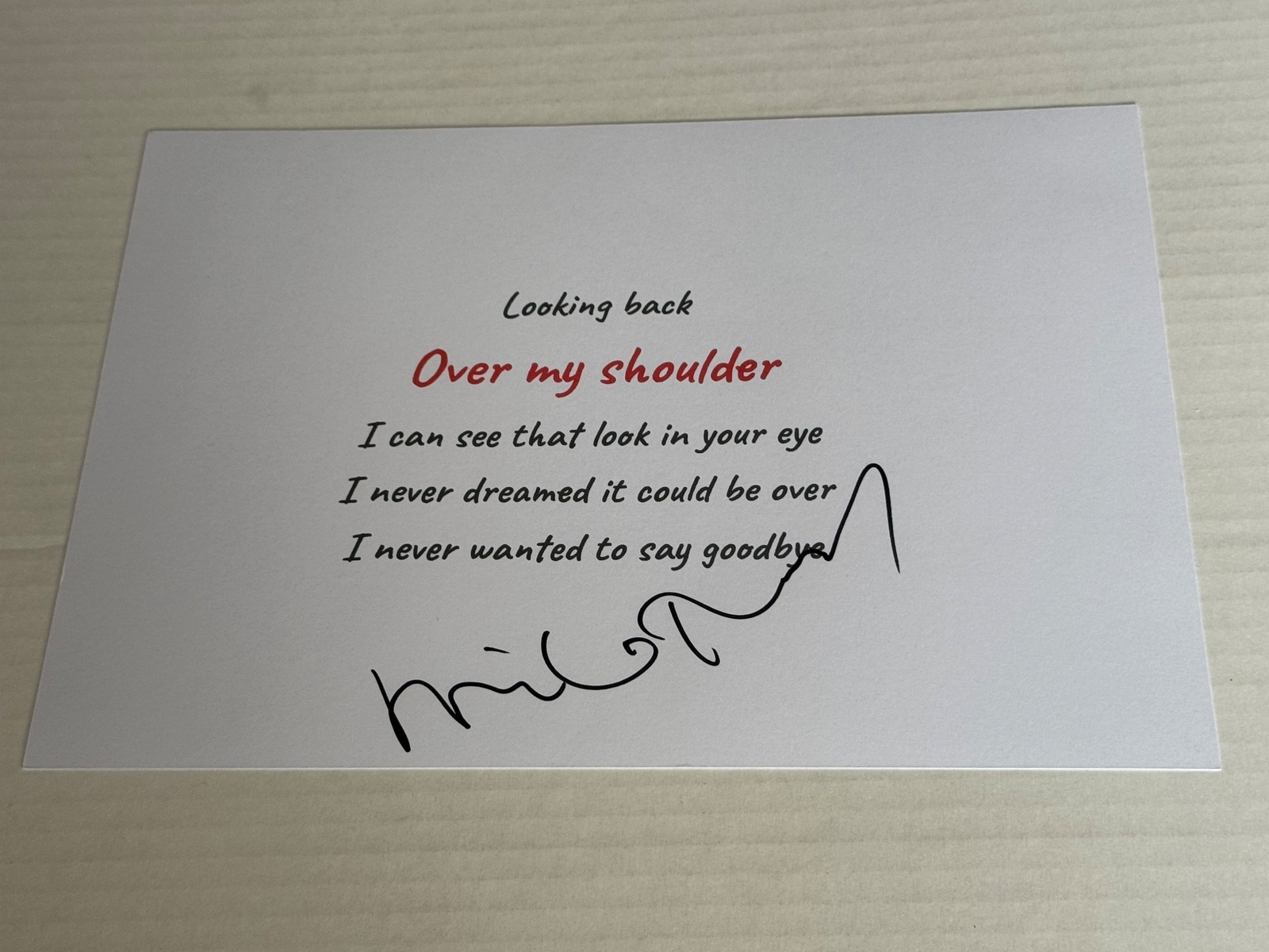Over my Shoulder lyrics - signed by Mike Rutherford