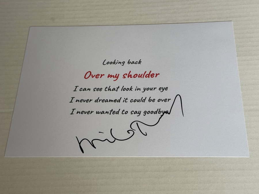 Over my Shoulder lyrics - signed by Mike Rutherford