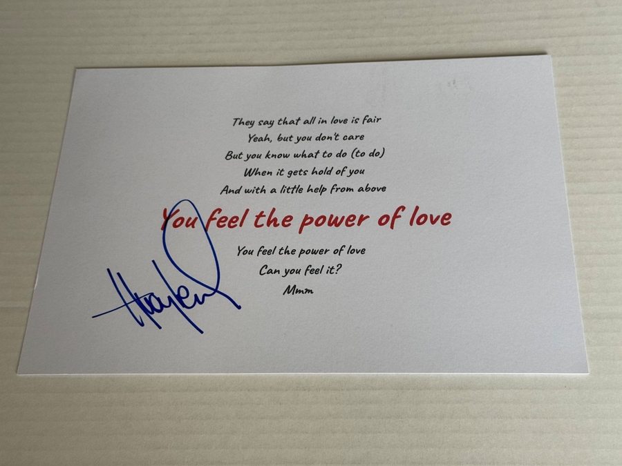 The Power of Love Lyrics - signed by Huey Lewis