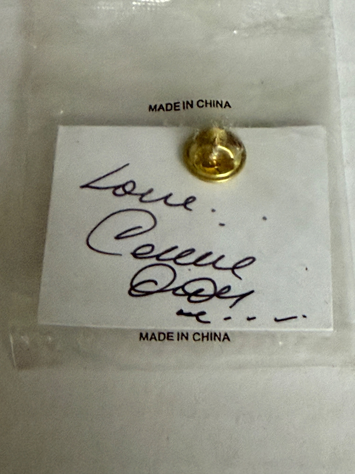 Celine Dion Foundation Brooch - signed by Celine Dion.