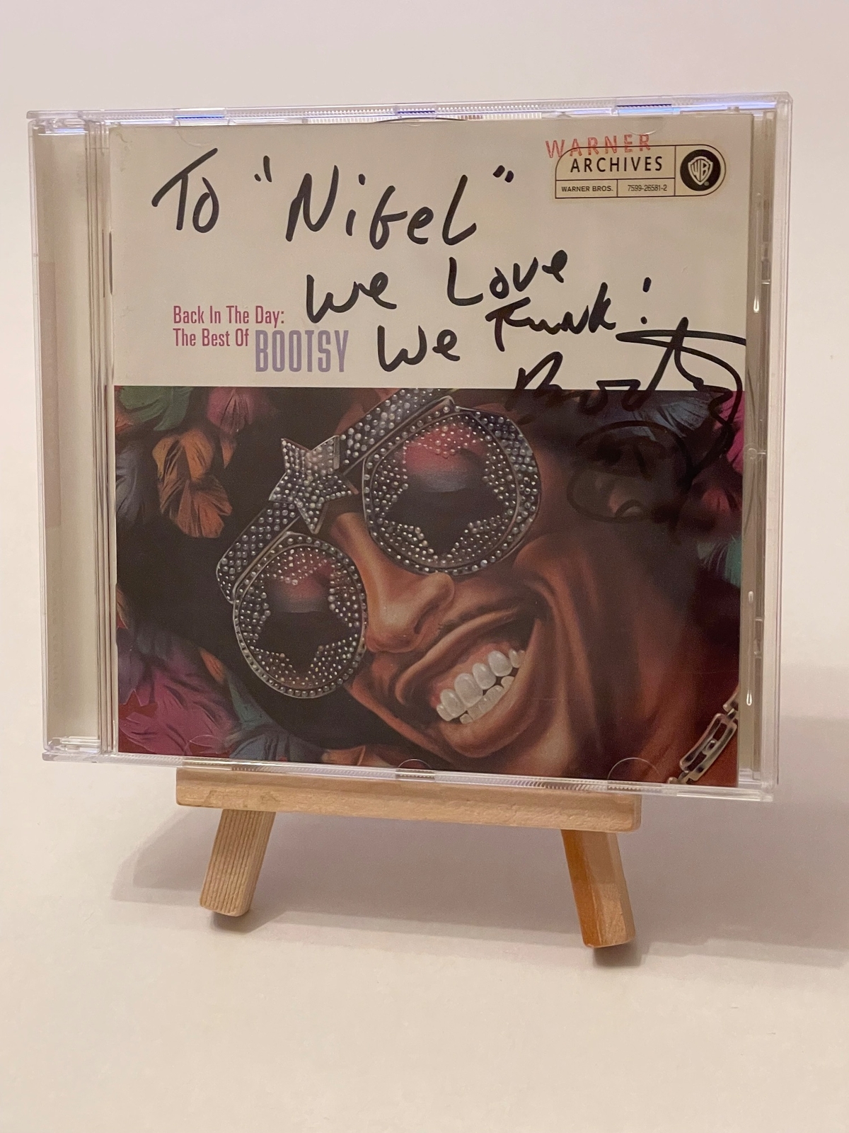 Bootsy - Back In The Day, The Best Of Bootsy CD. Signed by Bootsy, personalised to Nigel