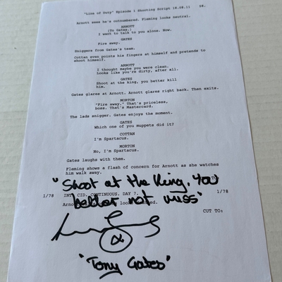 Line of Duty script page signed by Lennie James (Tony Gates)