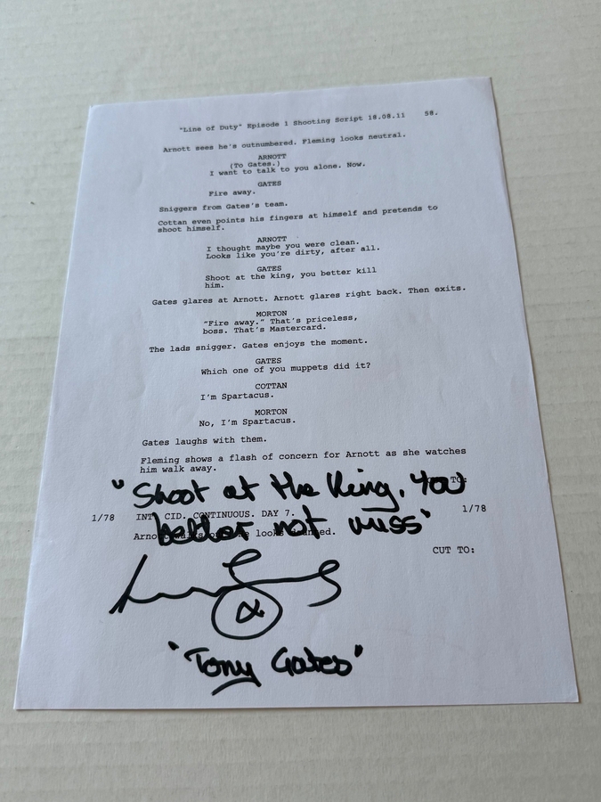 Line of Duty script page signed by Lennie James (Tony Gates)