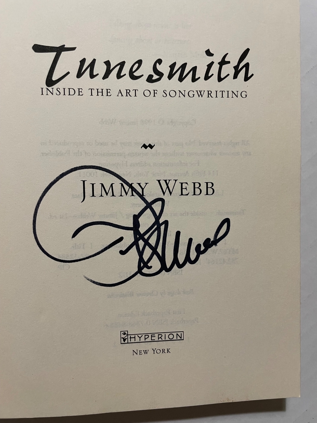 Jimmy Webb - Tunesmith paperback book. Signed by Jimmy Webb