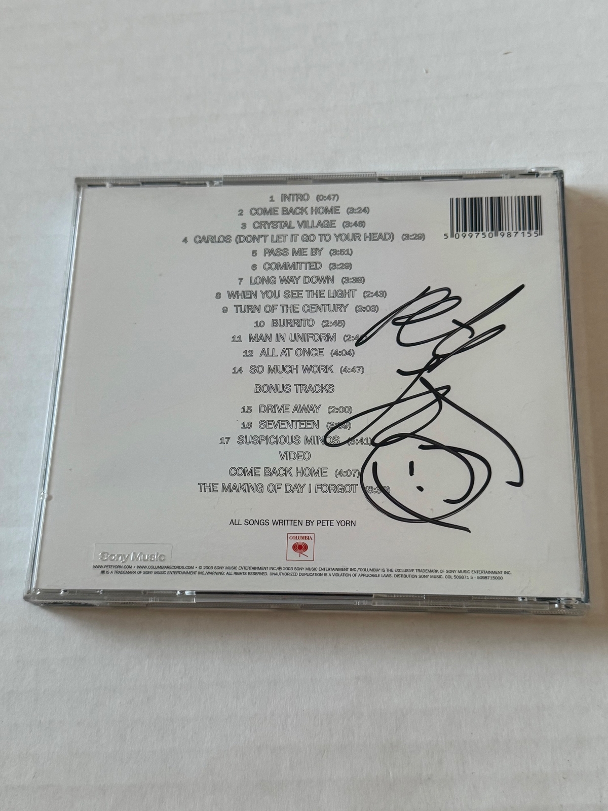 Pete Yorn - Day I Forgot CD. Signed by Pete Yorn