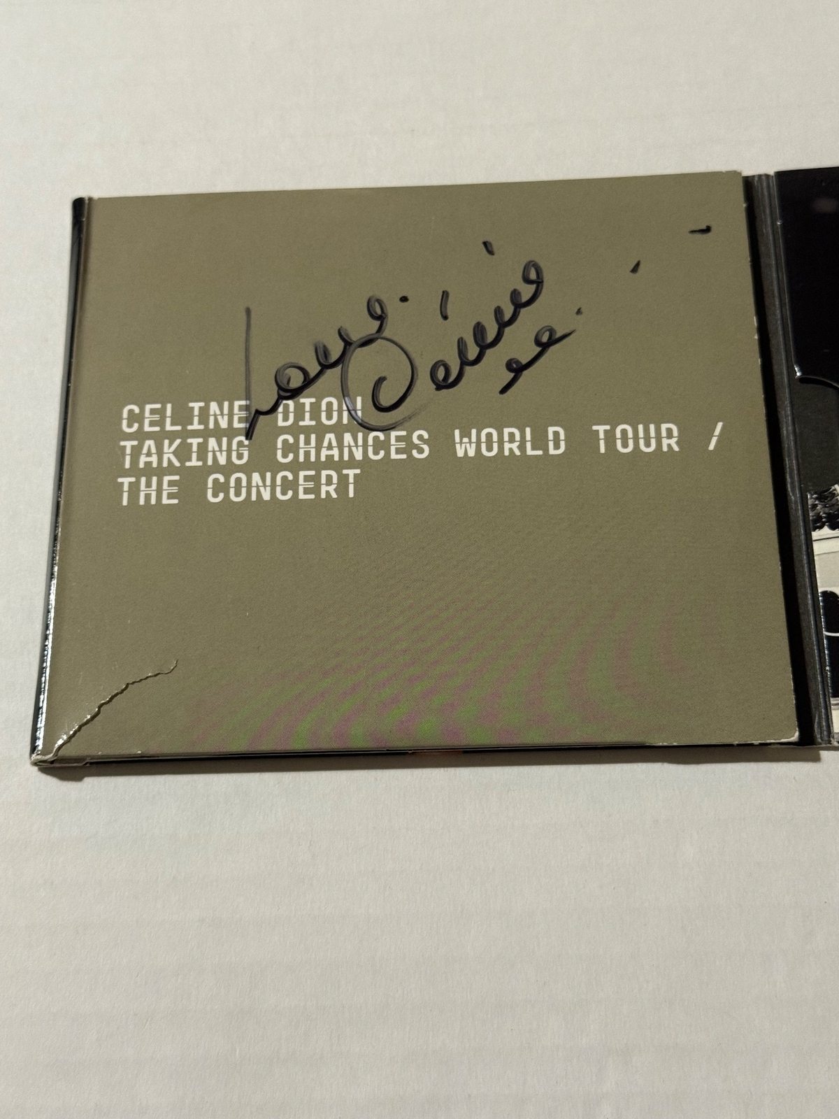 Celine Dion - Taking Chances World Tour - The Concert. Inside cover (torn) and CD booklet Signed by Celine Dion.