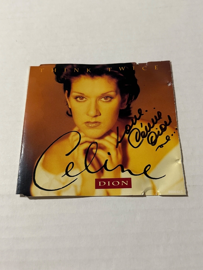 Celine Dion - Think Twice CD. Signed by Celine Dion. Signed booklet damaged.