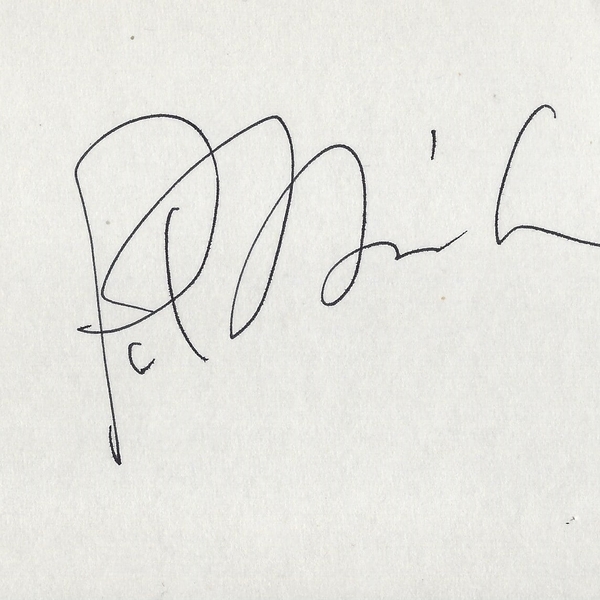 Pat Morita signed index card
