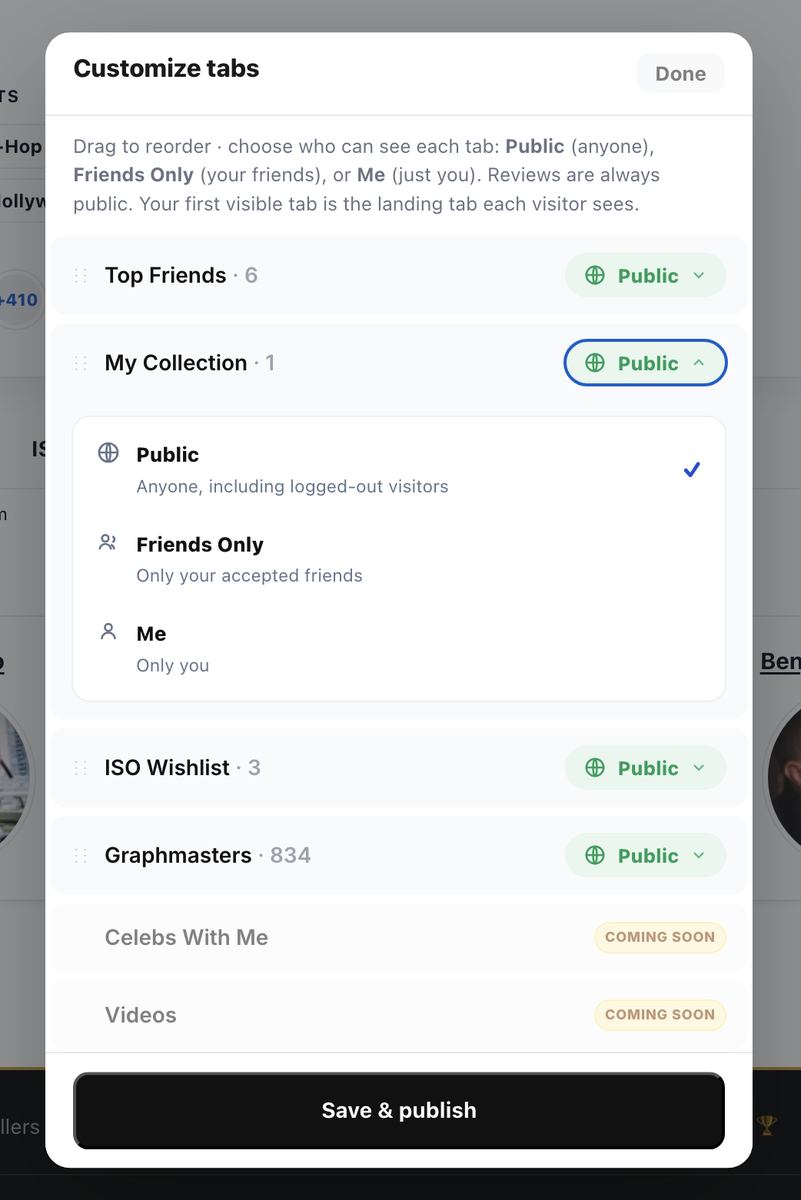 Privacy options on profile tabs