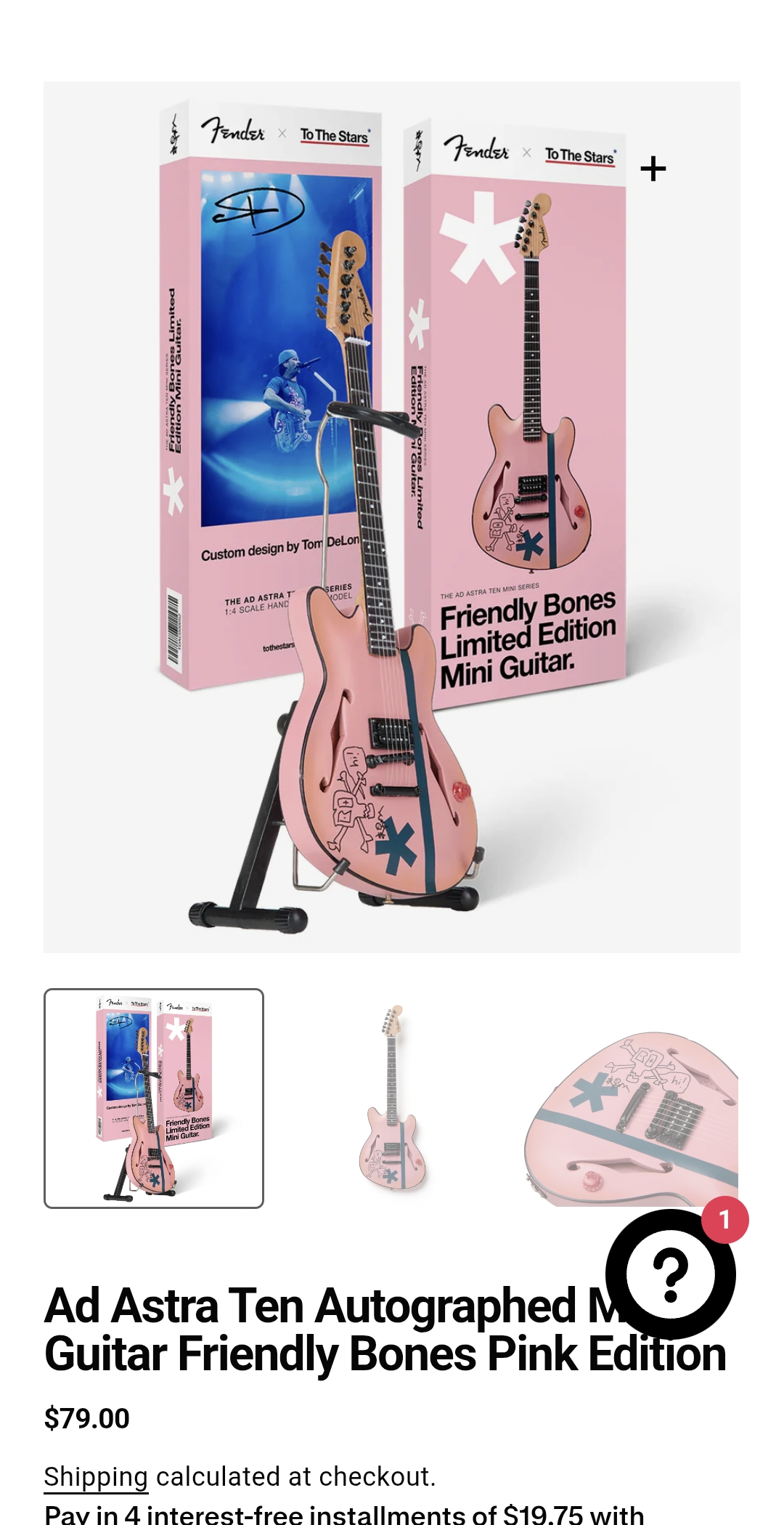 Tom DeLonge Ad Astra Ten Autographed Mini Guitar Friendly Bones Pink Edition